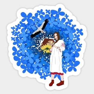 Ukrainian woman, Stork and flowers Sticker